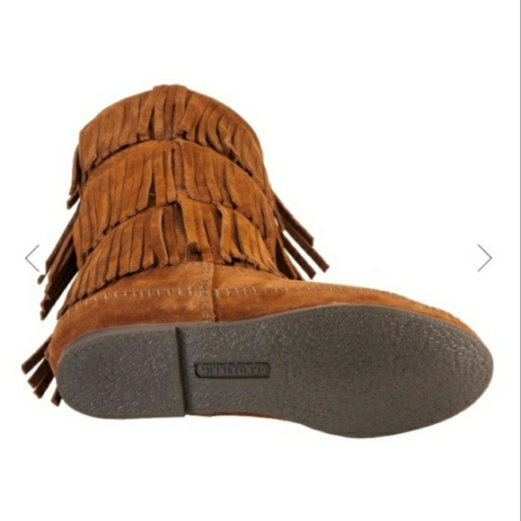 Minnetonka Three Layer Fringe Boots in Brown - Picture 3 of 16